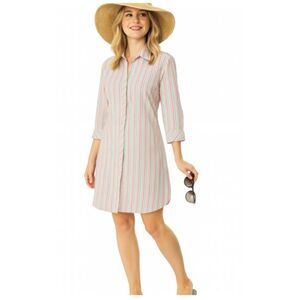 Lilly Pulitzer Shirt Dress Vintage White Label Button Front Striped Womens Sz S